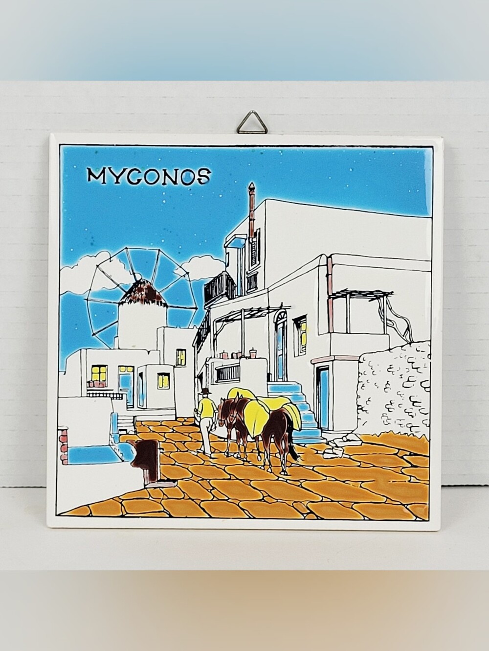 Myconos Mykonos Greece Island of the Winds~6×6 Handmade Ceramic Tile Niarchos
